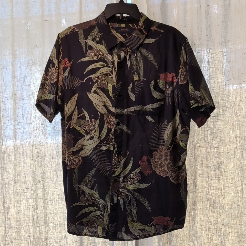 Roark Black Casual Button Down Shirt with Tropical Leaf Print